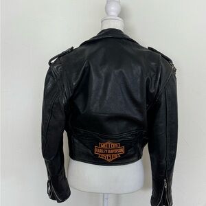 Vintage Harley-Davidson Cropped Black Genuine Leather Moto Jacket
